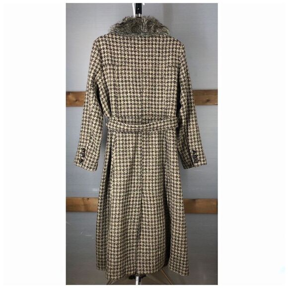 MARIA DIONISIOU Vintage Wool Blend Houndstooth Faux Fur Coat Sz 1X (US 14X -16X) - Picture 3 of 9